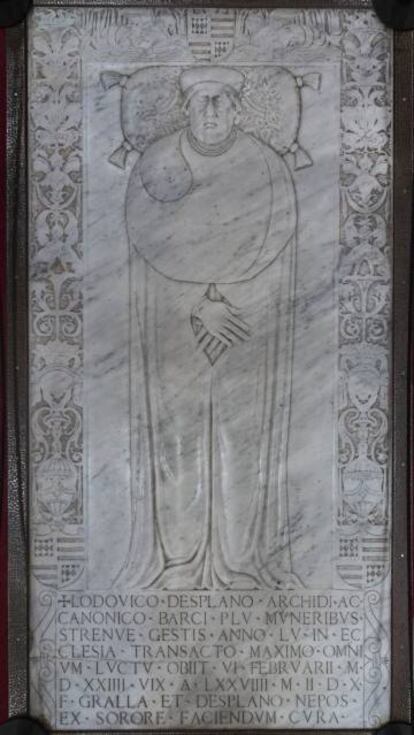 Làpida sepulcral de Desplà realitzada per Girolamo Cristoforo que es conserva al Museu de la Catedral de Barcelona.