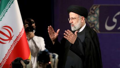 Ebrahim Raisi, el jefe de la judicatura de Irán, en una conferencia de prensa en Teherán, el sábado 15 de mayo, después de registrar su candidatura para las elecciones presidenciales del 18 de junio.