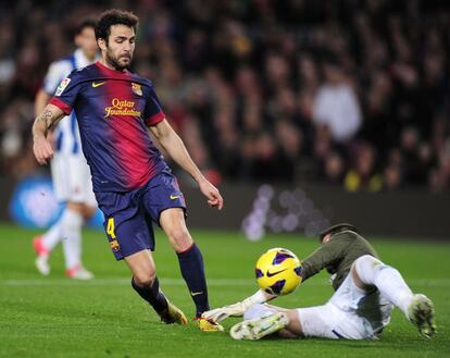 Cesc, en el momento de simular el penalti.