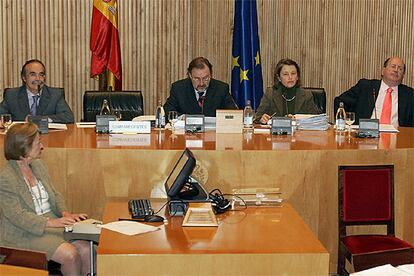 El presidente de la Comisión de Justicia en el Congreso, Álvaro Cuesta (tercero por la derecha), en la reunión de hoy.