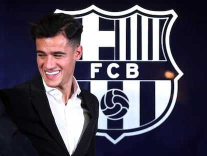 Philippe Coutinho durante a apresentação no Barça.