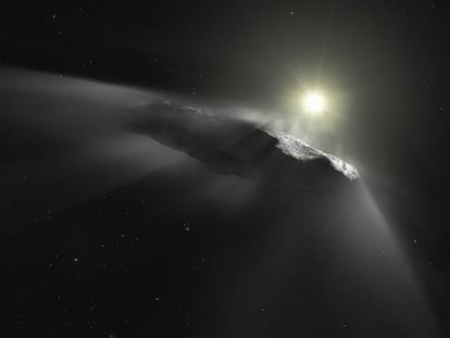 Recreación artística de Oumuamua, un objeto interestelar.