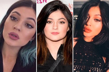 Sin límites con el pintalabios
	

	Kylie Jenner (la protagonista de estas tres imágenes) puede presumir de haber puesto de moda otra vez el pintarse los labios (y la piel de alrededor) para simular una boca carnosa. La cosa, entre jóvenes sin maquillador profesional, puede salirse bastante de madre.