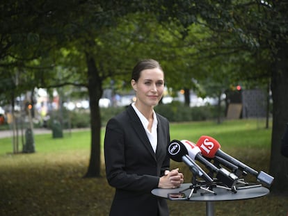 La primera ministra finlandesa, Sanna Marin, en una rueda de prensa en Helsinki.