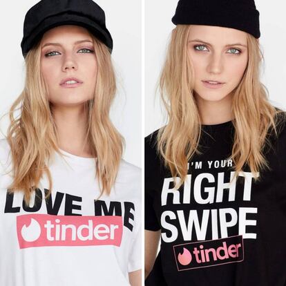 Dos camisetas de Stradivarius y Tinder.