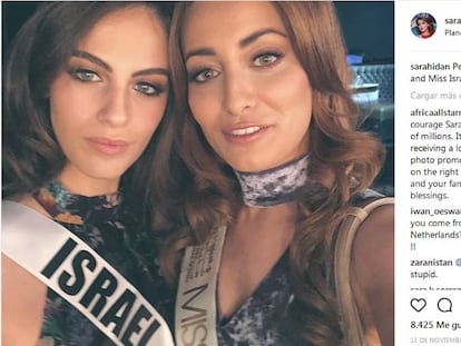 A selfie da Miss Iraque e da Miss Israel, no Instagram.