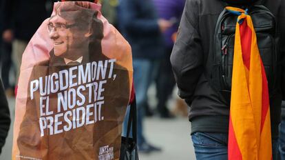 Manifestación este domingo en Barcelona contra la detención de Puigdemont.