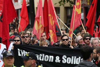 Manifestantes de izquierdas en Berlín