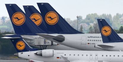 Aviones de Lufthansa en el aeropuerto de M&uacute;nich (Alemania). 