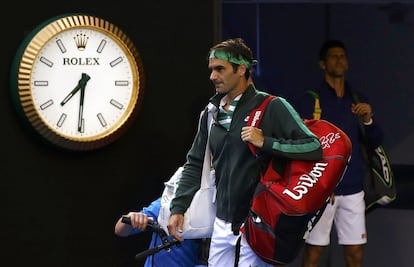Federer y Djokovic, antes de la semifinal de Australia.