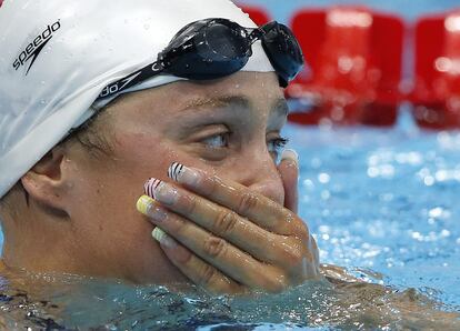 La emoción de Belmonte tras acabar la carrera.