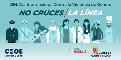 Cartel promocional de la campaña 'No cruces la línea' para concienciar a las empresas sobre los protocolos de prevención contra el acoso sexual.