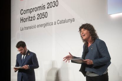El presidente de la Generalitat, Pere Aragonès, en un momento del acto compartido con consejera de Acción climática, Teresa Jordà.