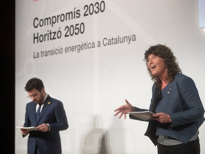 El presidente de la Generalitat, Pere Aragonès, en un momento del acto compartido con consejera de Acción climática, Teresa Jordà.
