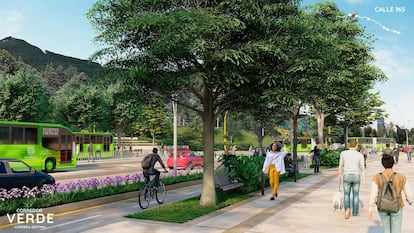 Render del Corredor Verde por la carrera séptima de Bogotá presentado por la alcaldesa Claudia López.