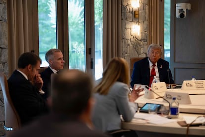 Donald Trump, durante la primera reunión de líderes del G7, en Canadá.
