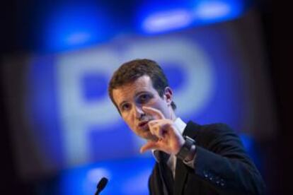 Pablo Casado en un momento de su intervención el sábado durante el congreso del PP.