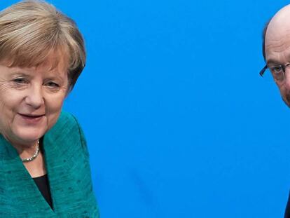Merkel y Schulz comparecen tras alcanzar el acuerdo de Gobierno.