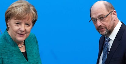 Merkel y Schulz comparecen tras alcanzar el acuerdo de Gobierno.