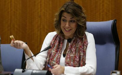 Susana Díaz, este miércoles en el Parlamento andaluz.