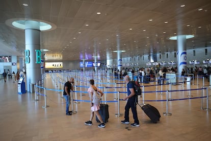 Passengers at Tel Aviv’s Ben Gurion International Airport during strike hours on Monday.