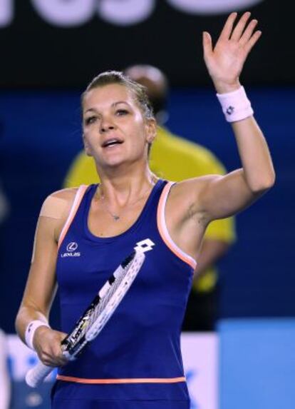 Radwanska celebra la victoria ante Muguruza