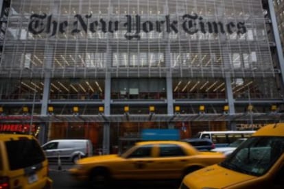 The entrance to the 'The New York Times,' in New York City.