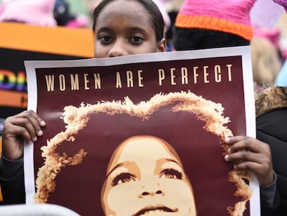 Manifestante na Marcha das Mulheres, em janeiro.