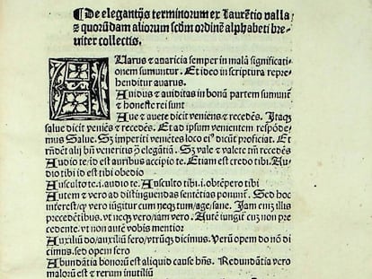 Primera página de 'Elegantiae terminorum ex Laurentio Valla et aliis collectae'.