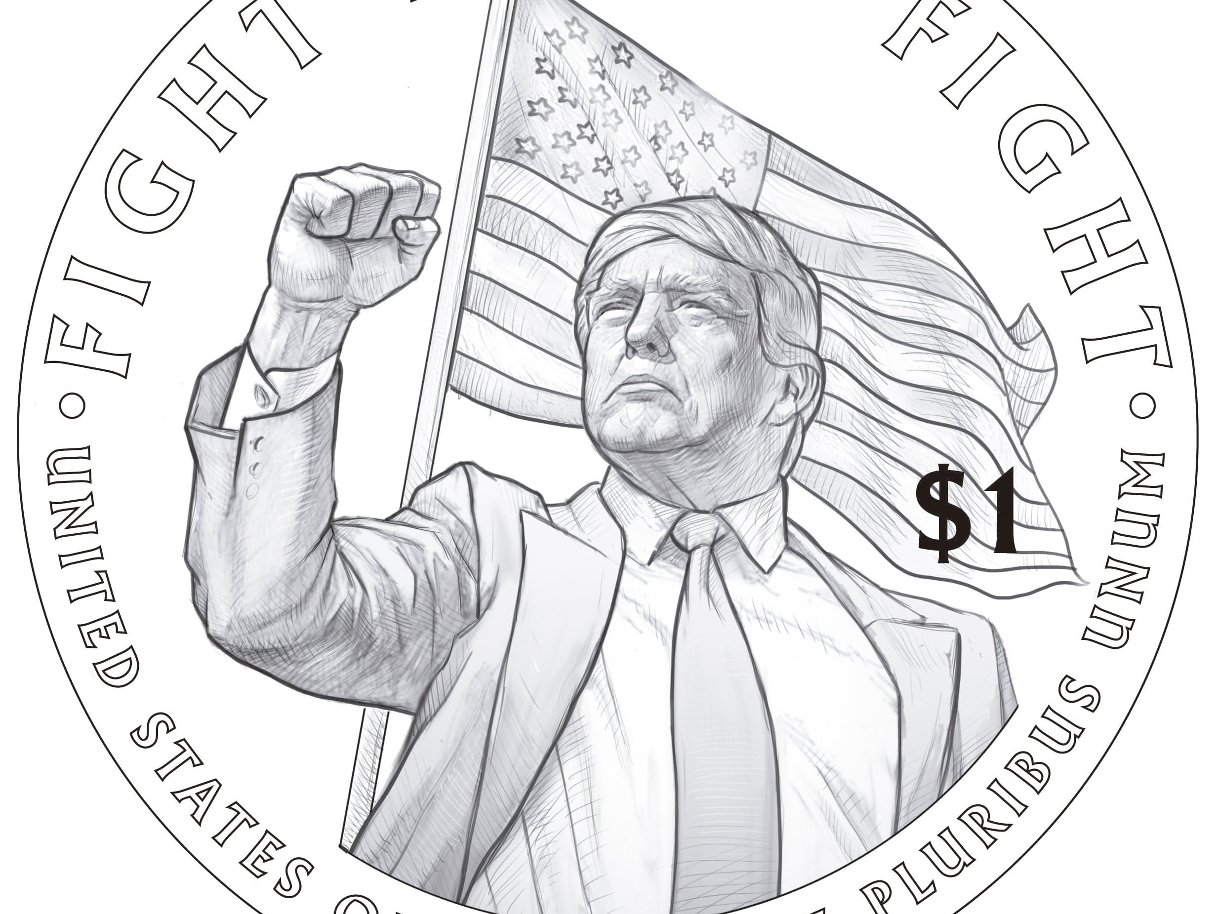 Boceto de la moneda de un dólar del presidente de Estados Unidos Donald Trump.
