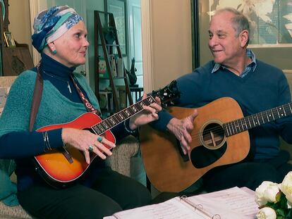 Lynda Shannon Bluestein jams with her husband Paul in the living room of their home, on February 28, 2023, in Bridgeport, Connecticut.