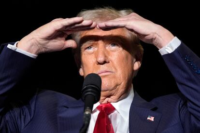 Republican presidential nominee former president Donald Trump speaks during a campaign rally at Greensboro Coliseum, Tuesday, Oct. 22, 2024, in Greensboro, N.C.

