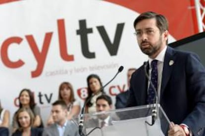 El director general de RTVCyL, Eduardo Álvarez, durante su intervención este mediodía en la presentación de la nueva temporada de Radio Televisión de Castilla y León.