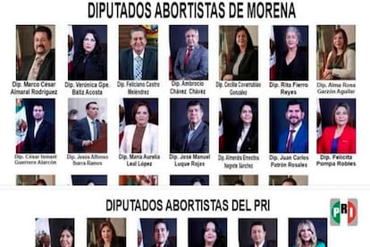 La publicación en redes realizada por la Iglesia de Culiacán con las fotos de los diputados que apoyaron el aborto libre.