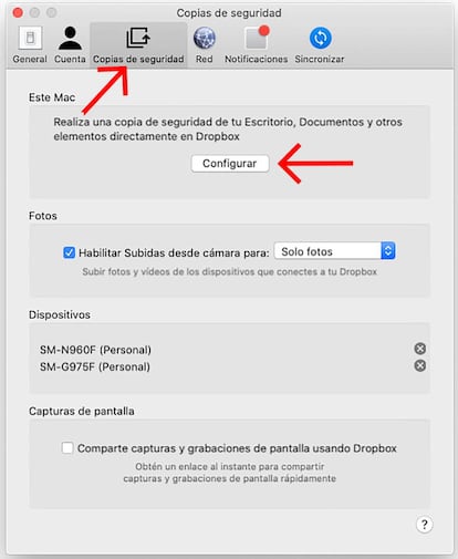 Configurar backups del ordenador en Dropbox.