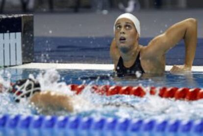 Erika Villaecija, tras concluir una serie en los mundiales de natación de Shangái.