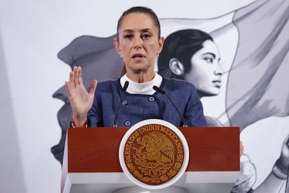 Claudia Sheinbaum en la rueda de prensa matutina de este jueves, en Ciudad de México.