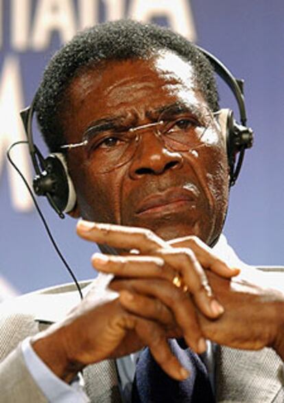 El presidente Teodoro Obiang, durante un foro en Suiza, en 2002.