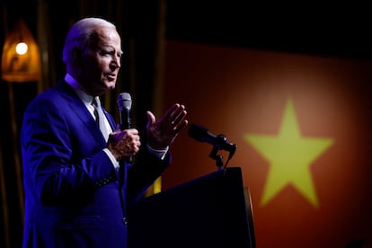 U.S. President Joe Biden holds a press conference in Hanoi, Vietnam, on September 10, 2023.
