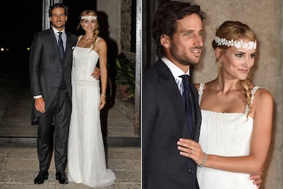 Alba Carrillo, de Rosa Clará. La modelo lució hasta tres vestidos en su boda con Feliciano López. Un diseño clásico de tejido brocado y encaje para la ceremonia, otro de aires años 20 inspirado en el tenis para el banquete (el de la foto) y un espectacular diseño de corte sirena durante la fiesta. Una de las novias más románticas del 2015.