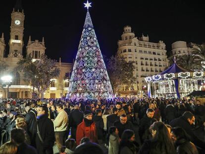 La plaza del Ayuntamiento de Valencia, cortada al tráfico, en las Navidades de años anteriores.