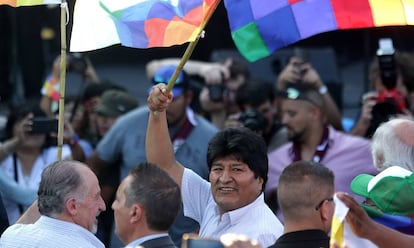 El ex presidente de Bolivia Evo Morales, este miércoles en el Club Deportivo Español de Buenos Aires.