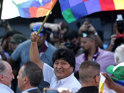 El ex presidente de Bolivia Evo Morales, este miércoles en el Club Deportivo Español de Buenos Aires. 