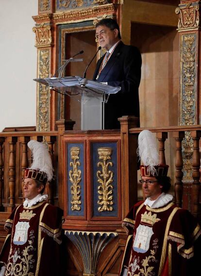 Sergio Ramírez durante su discurso tras recibir el Premio Cervantes.