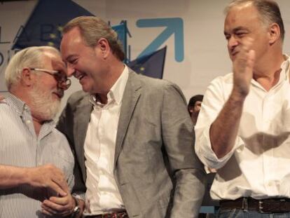 José Ciscar, Arias Cañete, Alberto Fabra y González Pons, este domingo, en la convención del PP en Castellón.