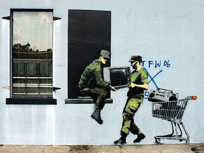 Uno de los <i>graffitis</i> de Banksy en Nueva Orleans.