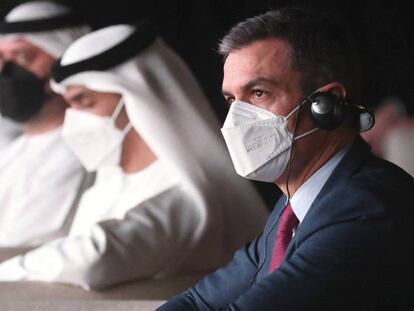 El presidente del Gobierno, Pedro Sánchez, en el transcurso del foro bilateral entre empresarios de España y Abu Dabi.