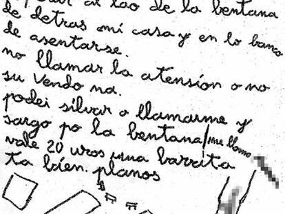 Folleto con instrucciones para comprar hachís.