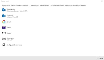 Selección cuenta Correo WIndows 10
