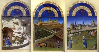 Imágenes del libro de horas <i>Las muy ricas horas del Duque de Berry</i>, un manuscrito iluminado del siglo XV.
